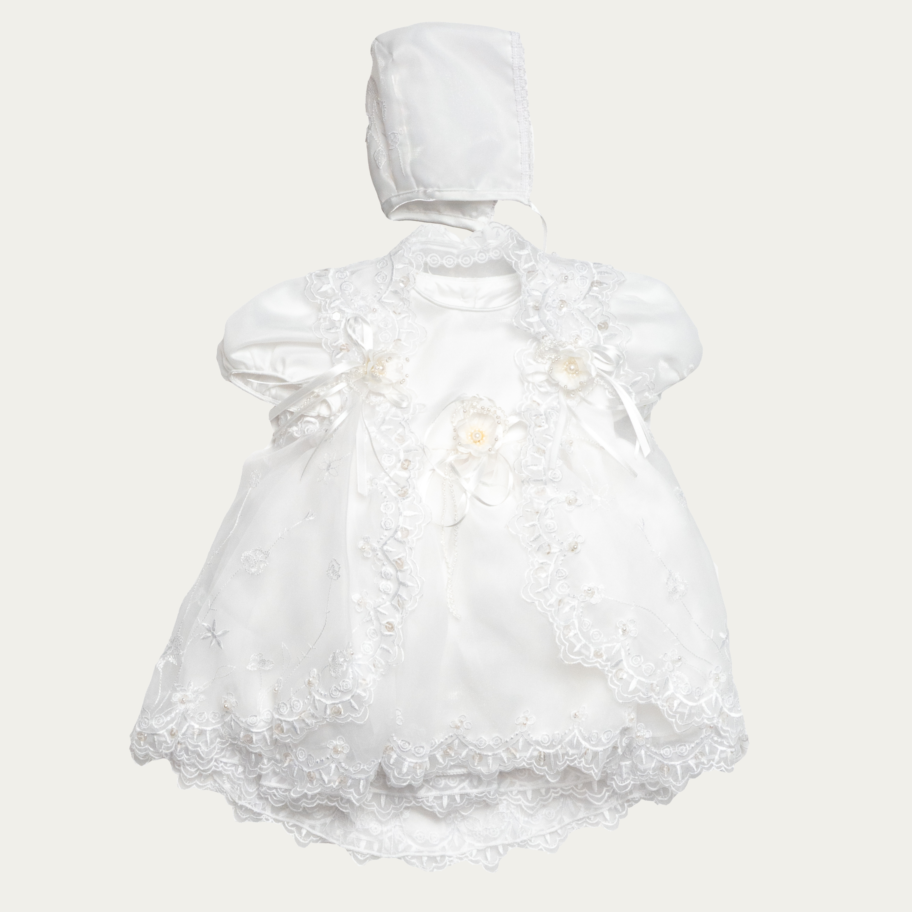Girl's Angelique Lace Christening Set with Bonnet - 2025