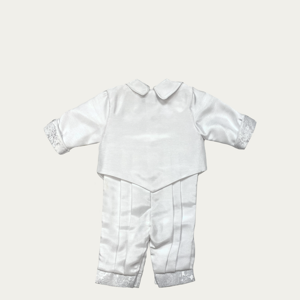 Boy's Damask Trim Romper Christening Set - 522
