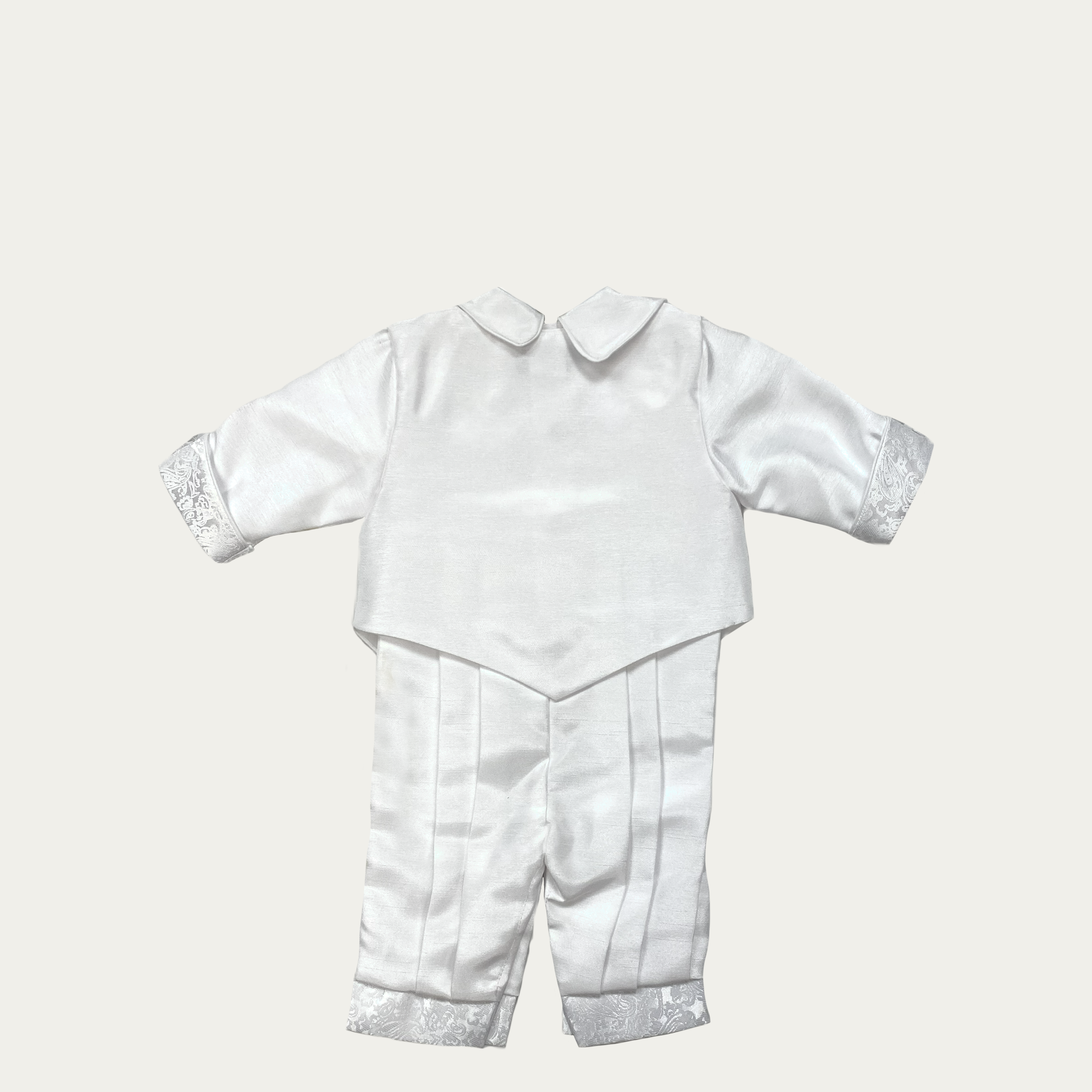 Boy's Damask Trim Romper Christening Set - 522