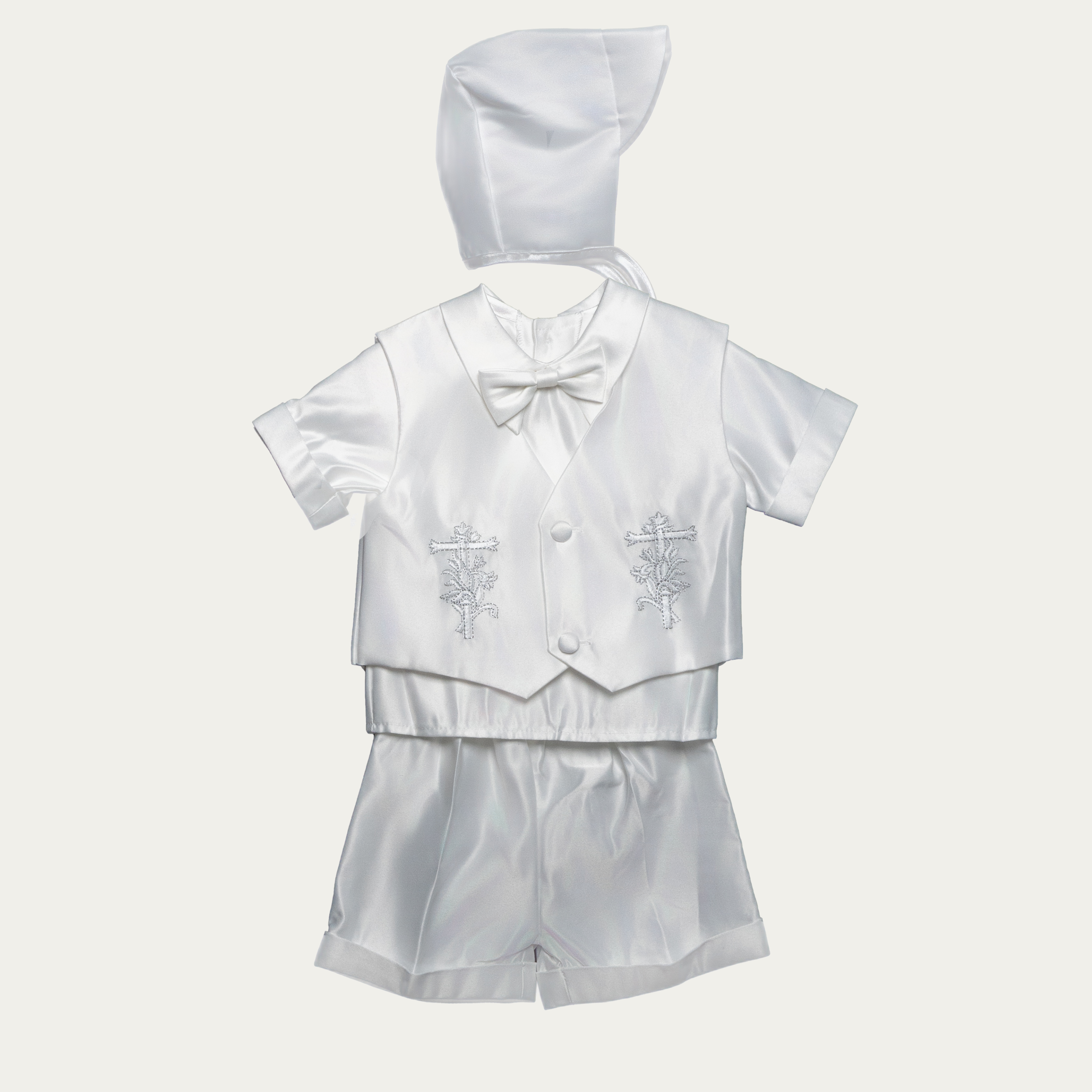 Boy's Floral Cross Satin Christening Set - 5502