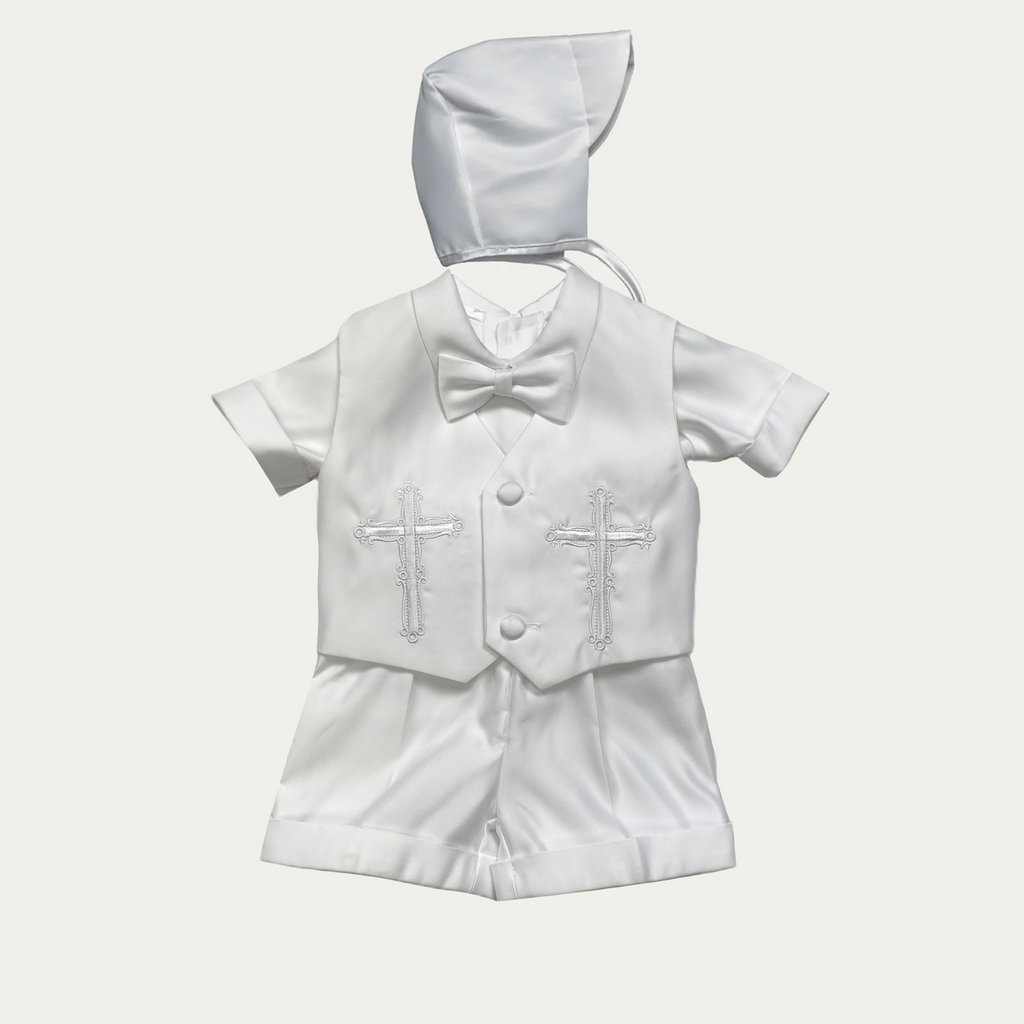 Boy's Simple Cross Embroidered Christening Set - 5504