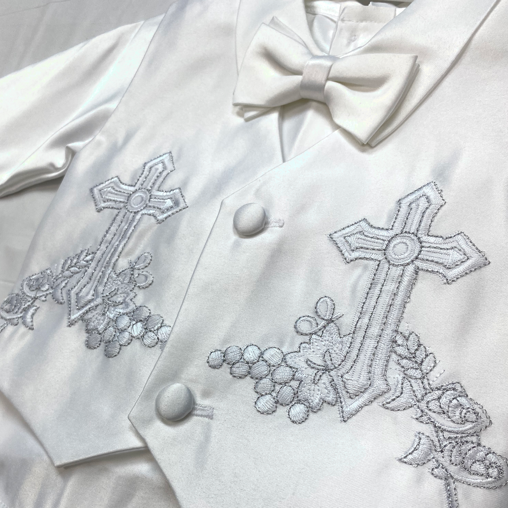Boy's Graceful Vines Embroidered Christening Set - 5535V
