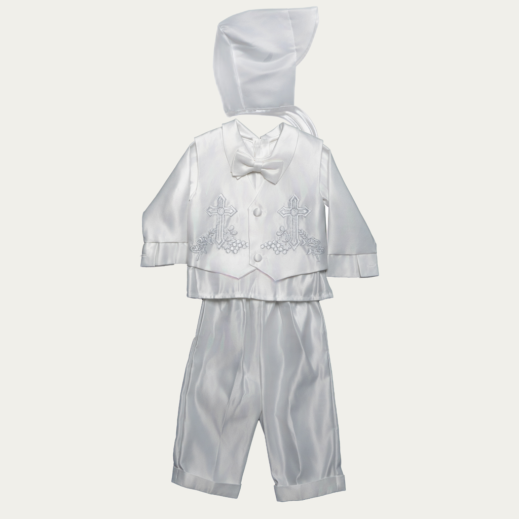 Boy's Graceful Vines Embroidered Christening Set - 5535V