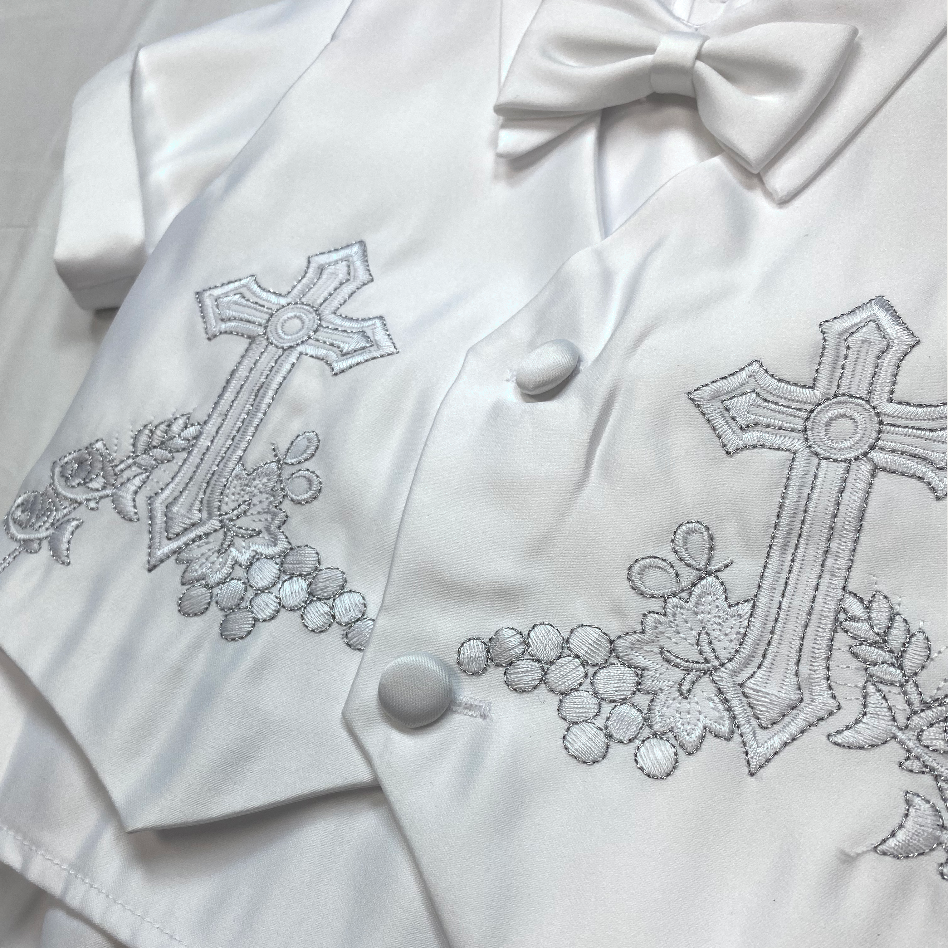 Boy's Graceful Vines Embroidered Christening Shorts Set - 5537