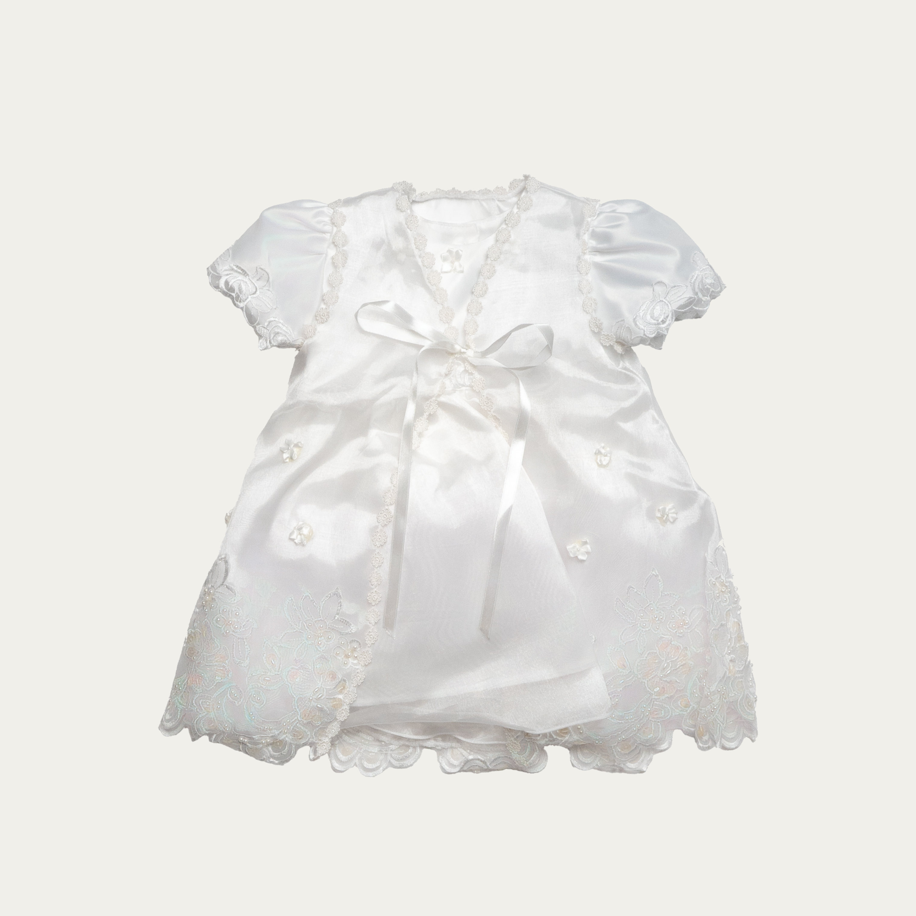 Girl's Satin Floral Embroidered Christening Dress - 561