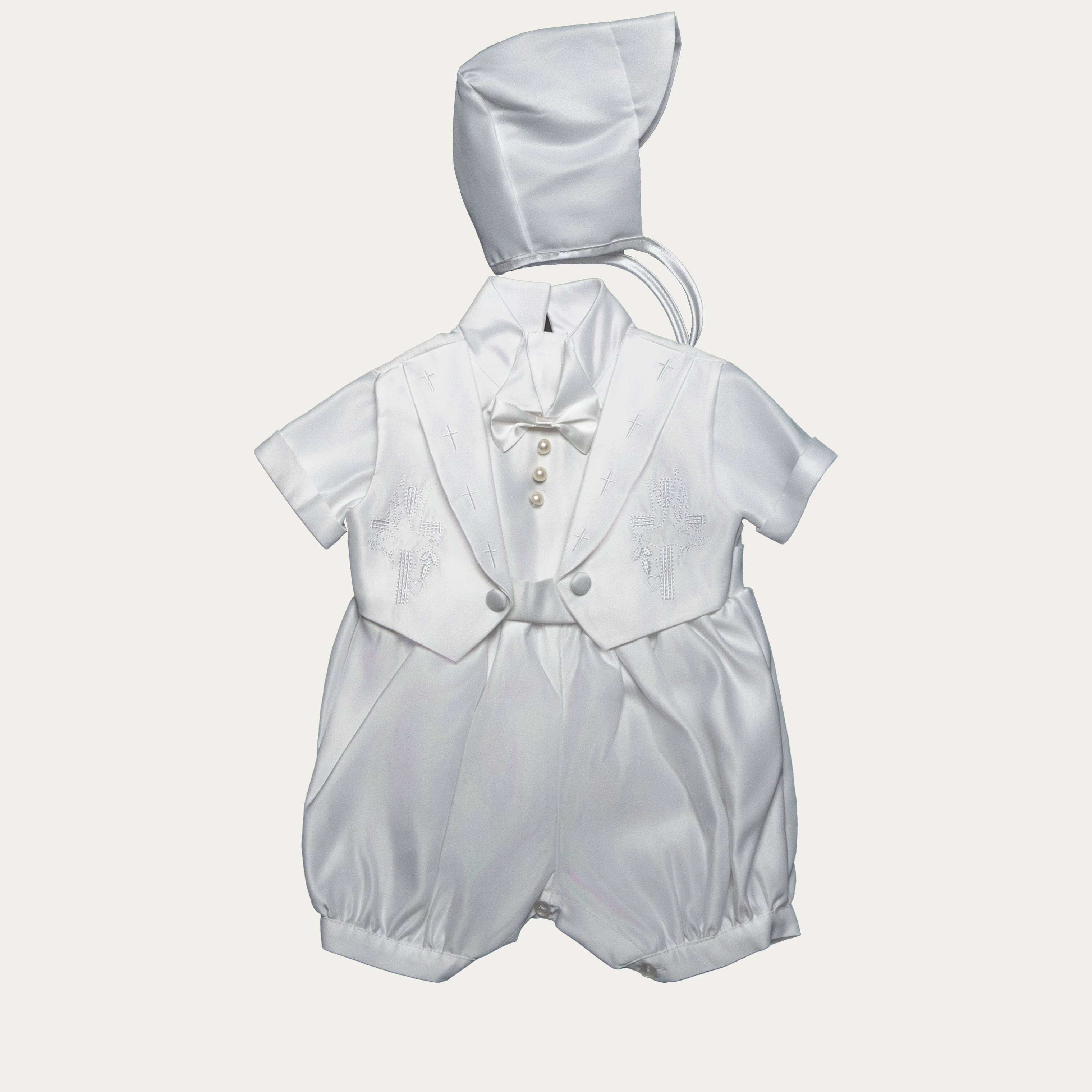 Boy's Pearl-Accent Tuxedo Romper Christening Set - 5824