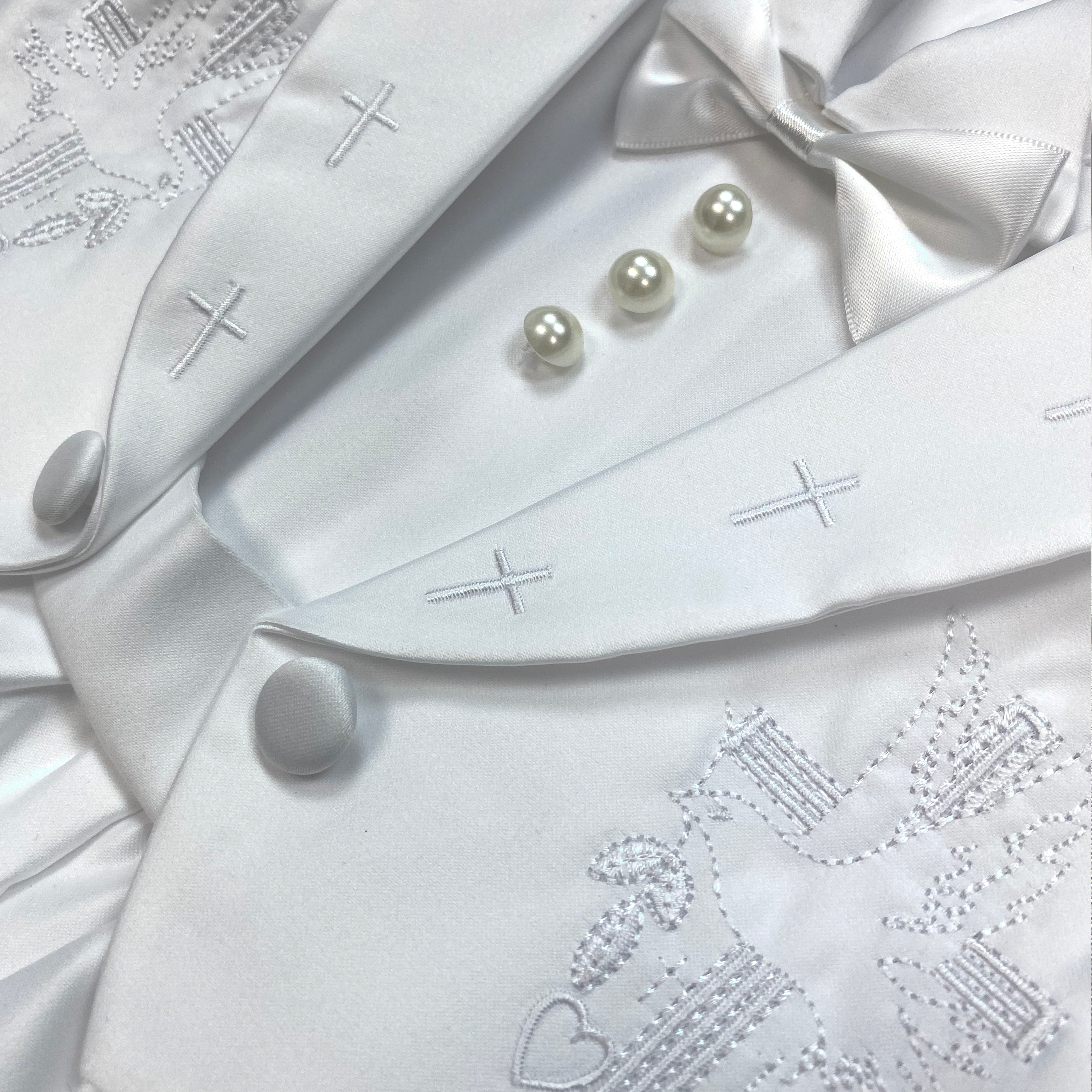 Boy's Pearl-Accent Tuxedo Romper Christening Set - 5824