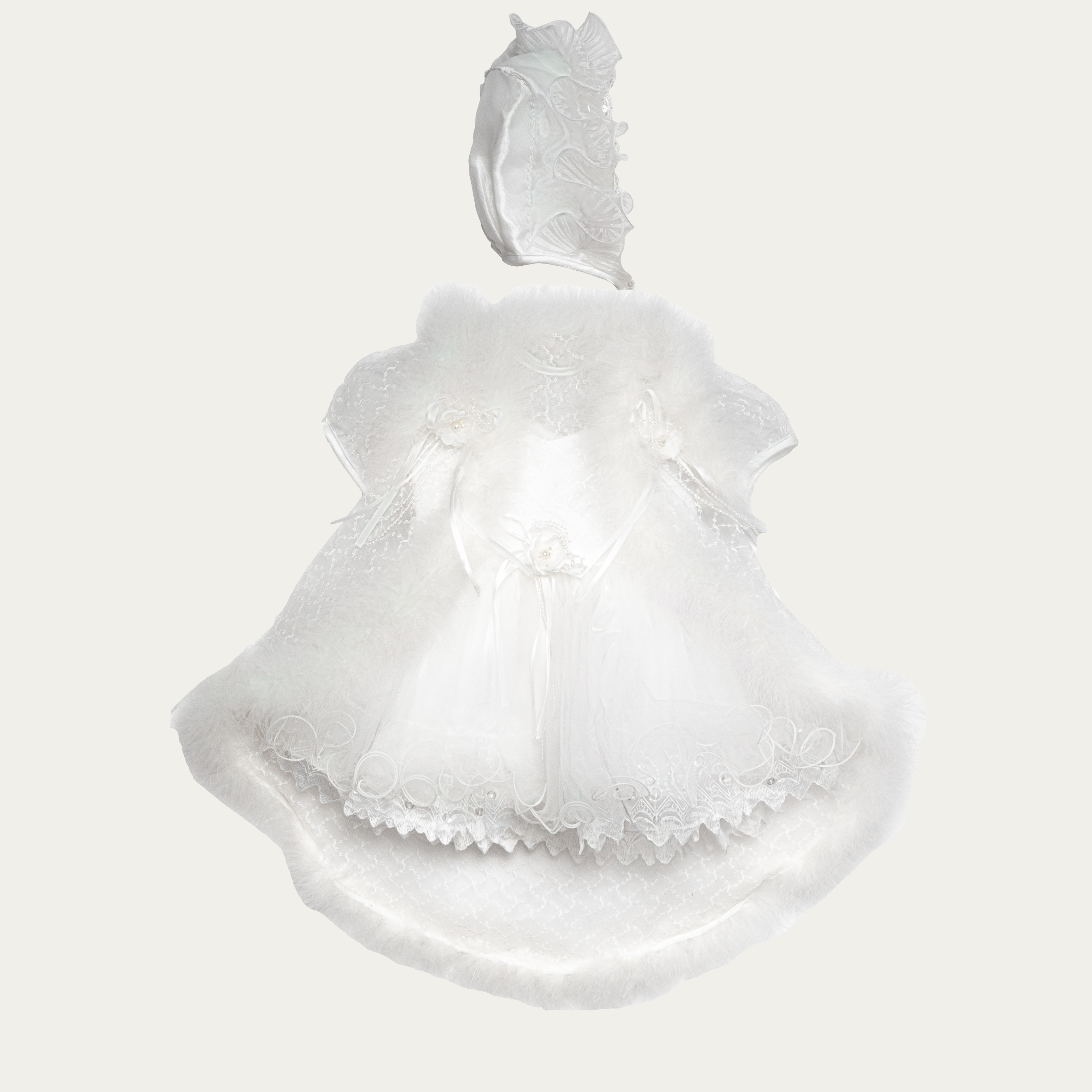 Girl's Lacy Faux Fur Christening Set with Bonnet - 6308