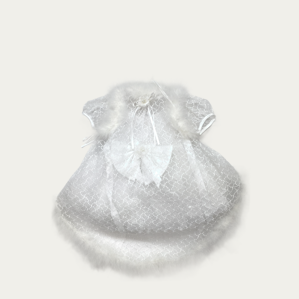 Girl's Lacy Faux Fur Christening Set with Bonnet - 6308