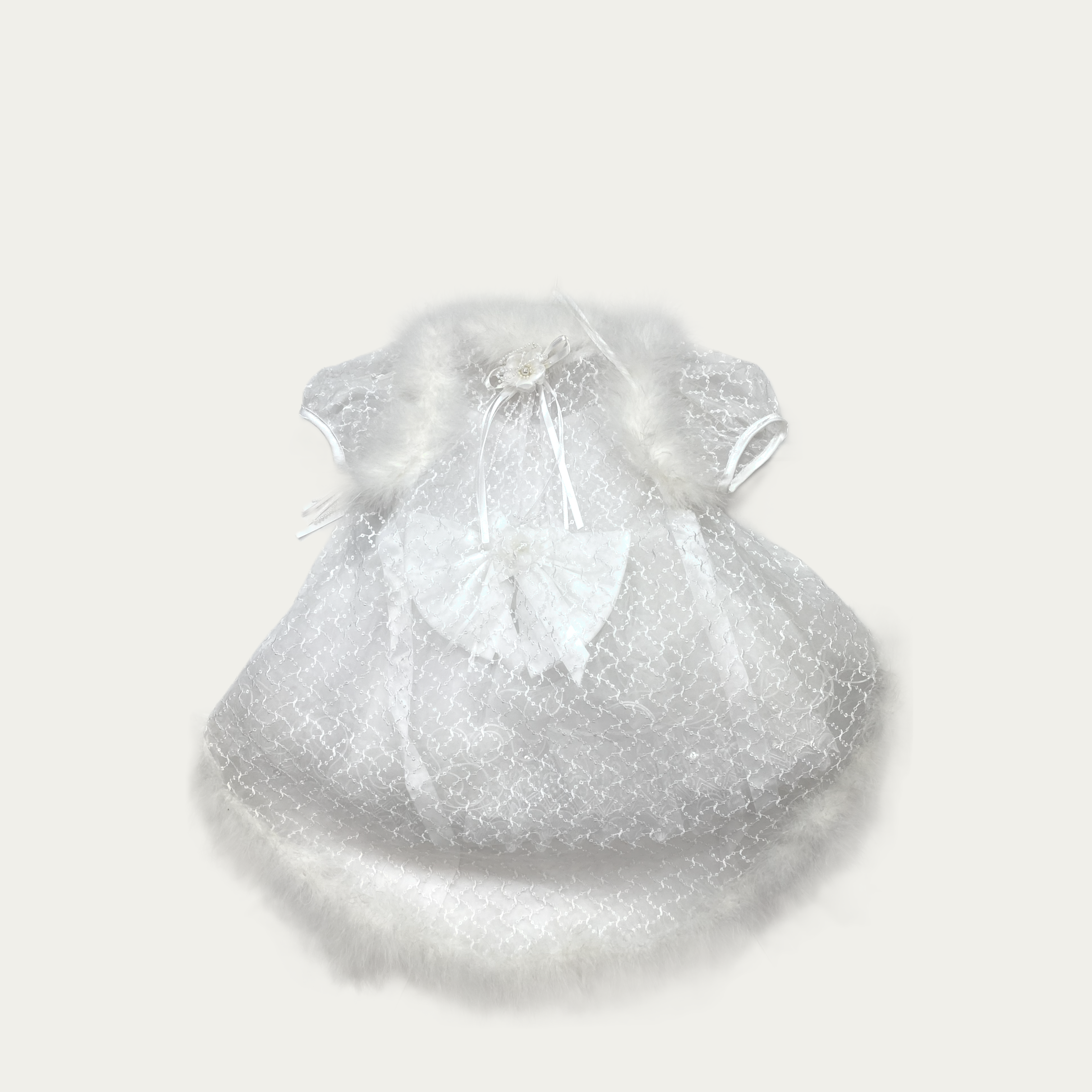 Girl's Lacy Faux Fur Christening Set with Bonnet - 6308