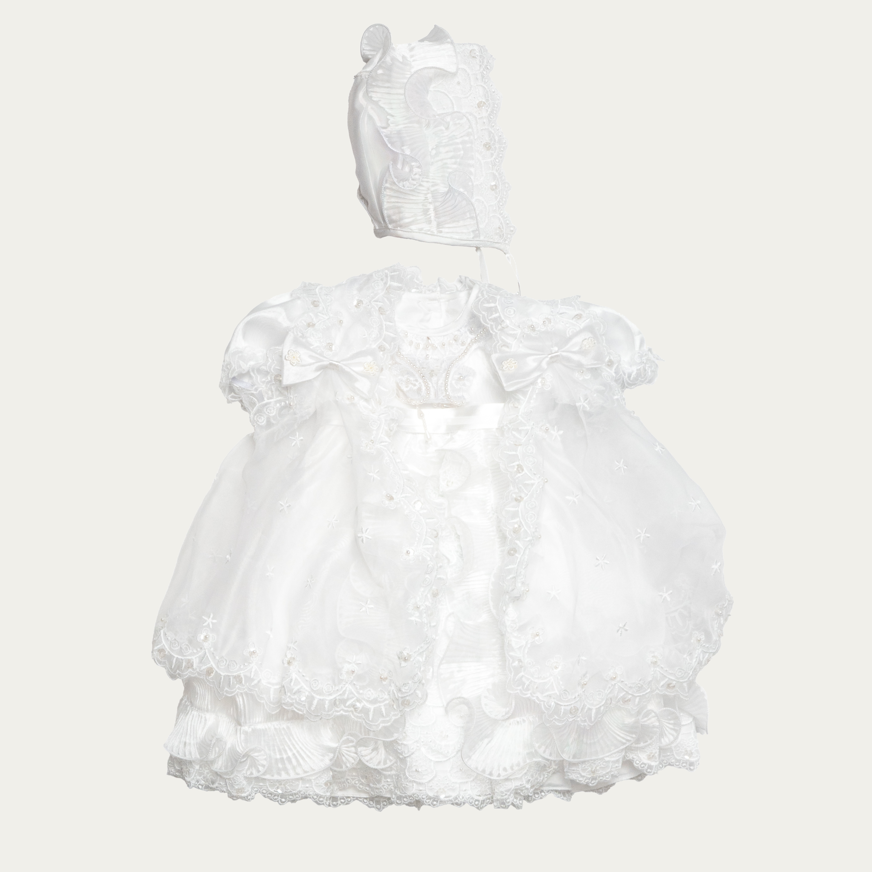 Girl's Cathedral Christening Dress with Bonnet - 6759