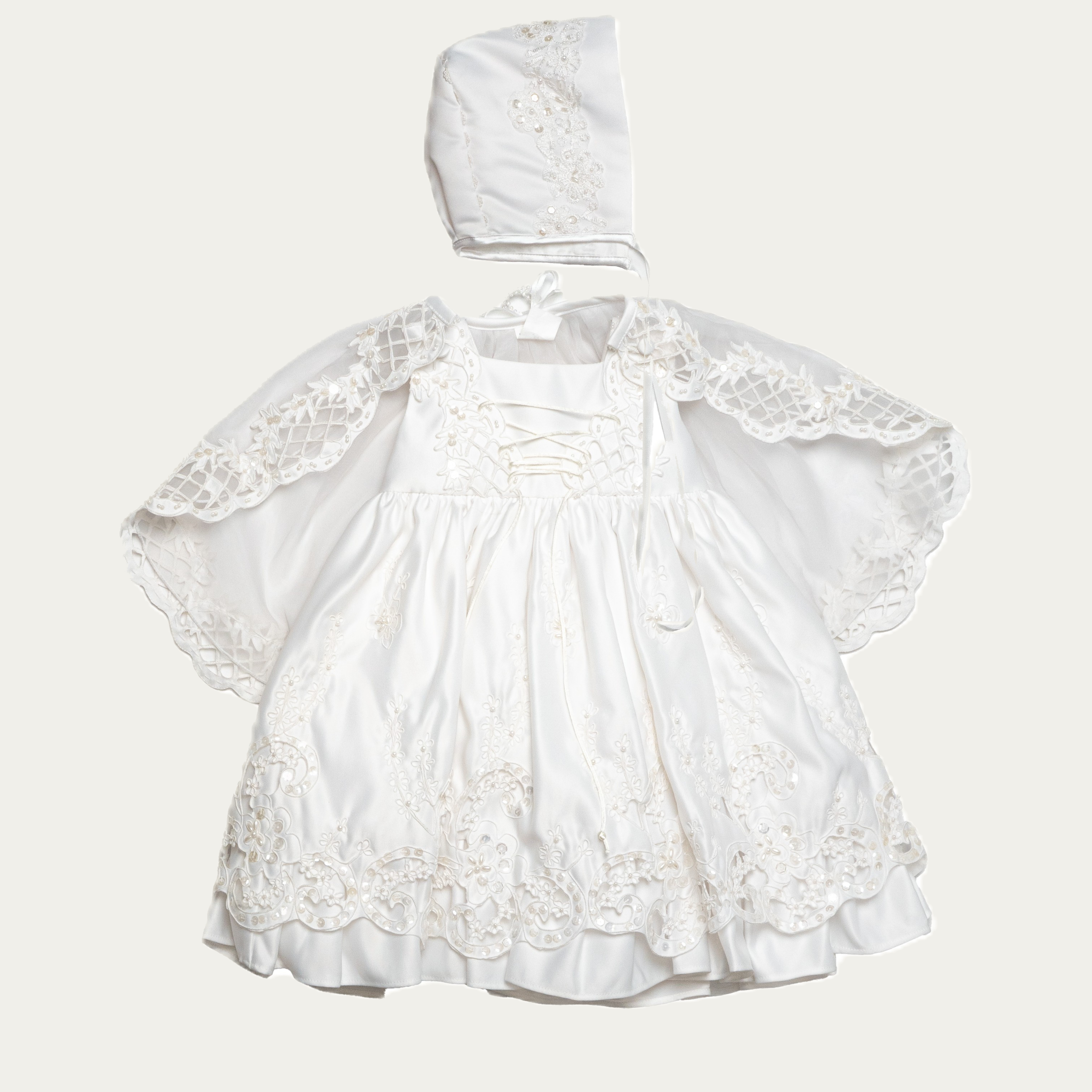 Girl's Embellished Lace Christening Dress with Bonnet - CG101