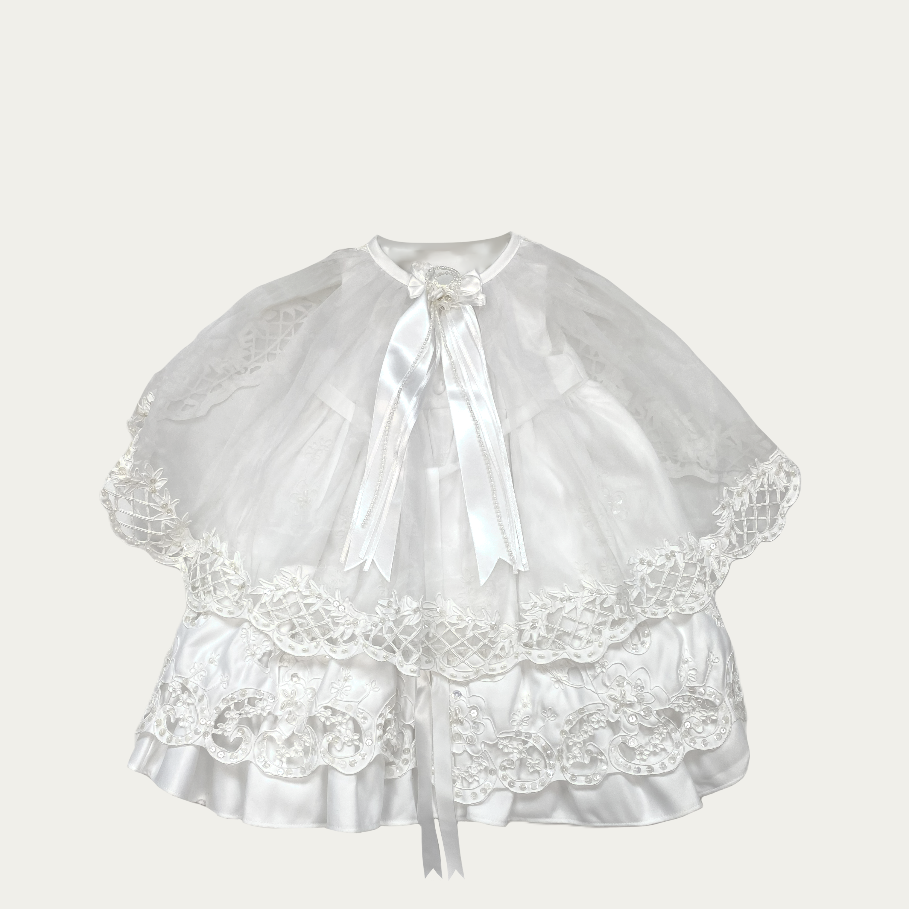 Girl's Embellished Lace Christening Dress with Bonnet - CG101